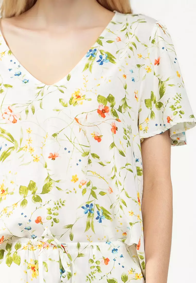 Short Sleeve V-Neck Woven Blouse