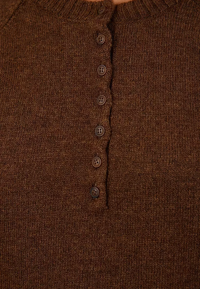 Brown Soft Texture Button Detailed Knitwear Sweater TWOAW25KZ00103