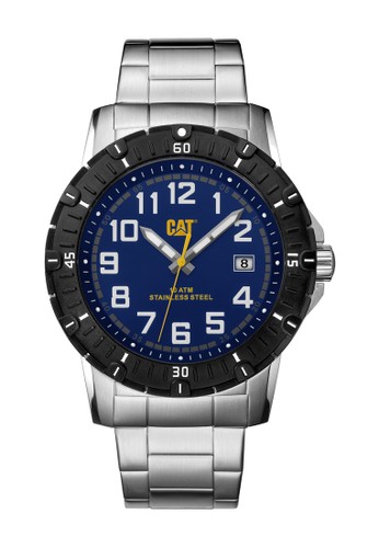 Caterpillar PV1 Date CAT PV.141.11.616 Stainless Steel Silver Black Blue Men's Watches