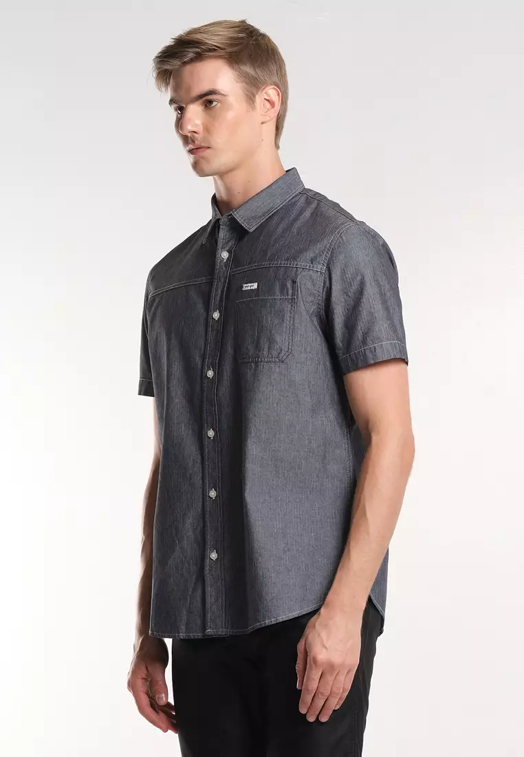 Button Down Short Sleeve Polo for Men in Black Color