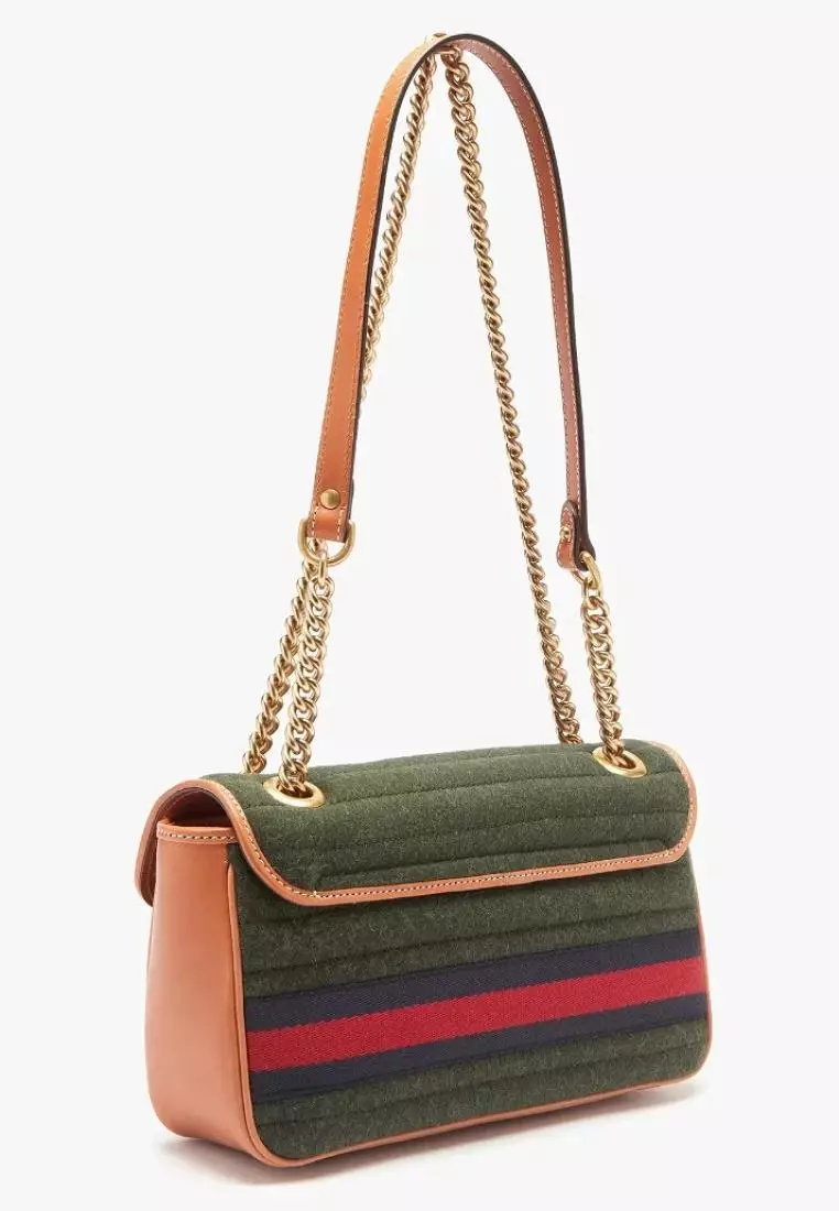 Gucci GG Marmont Striped Wool And Leather Shoulder Bag Navy Multi