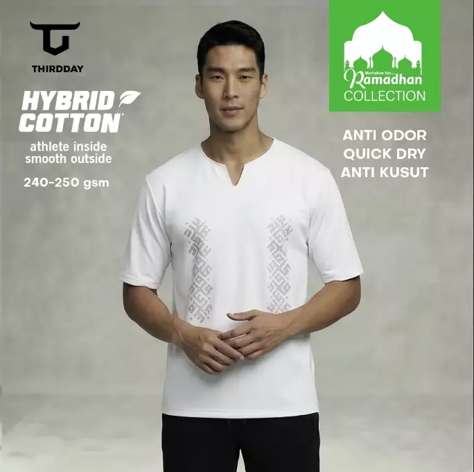 THIRDDAY Baju Koko Oversize Pria "ornament print" Cotton Hybrid 240gsm putih MTZ24