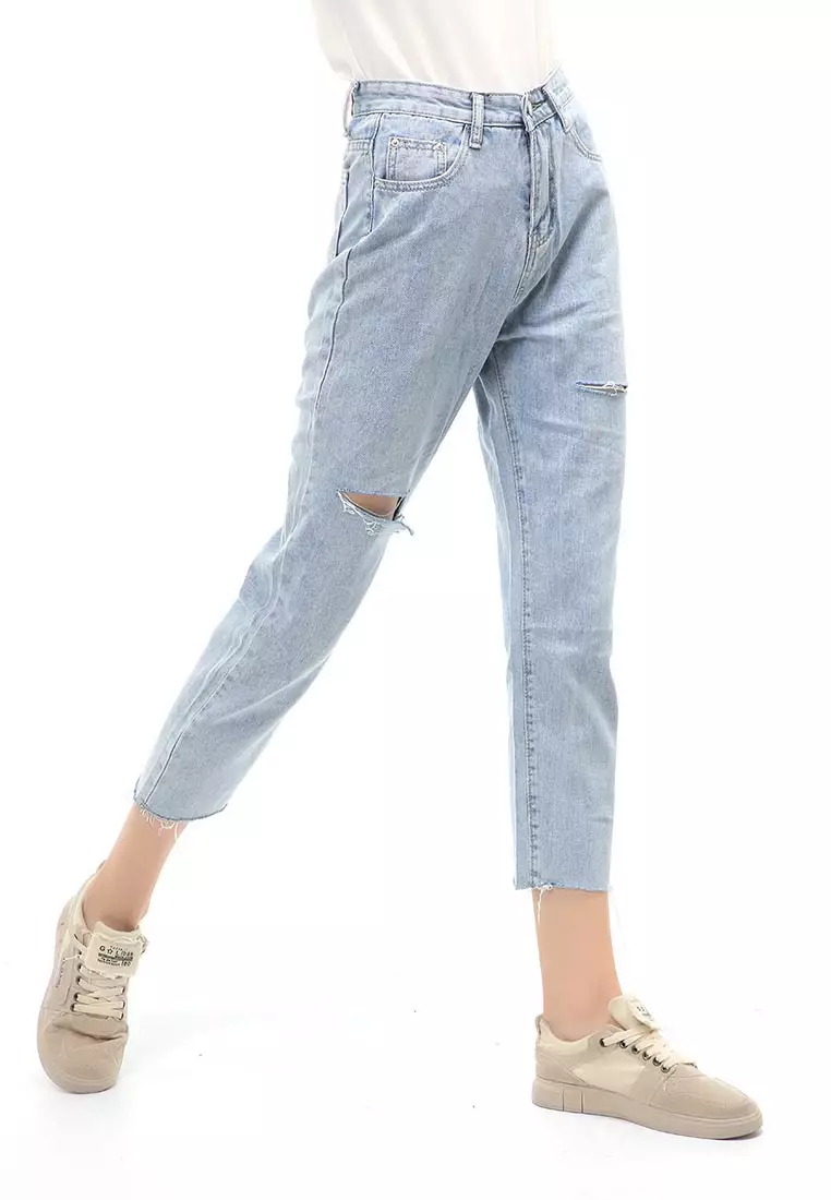 Jourel Celana Panjang Ripped Jeans Wanita Stylish Design Material Denim ORIGINAL - Light Blue