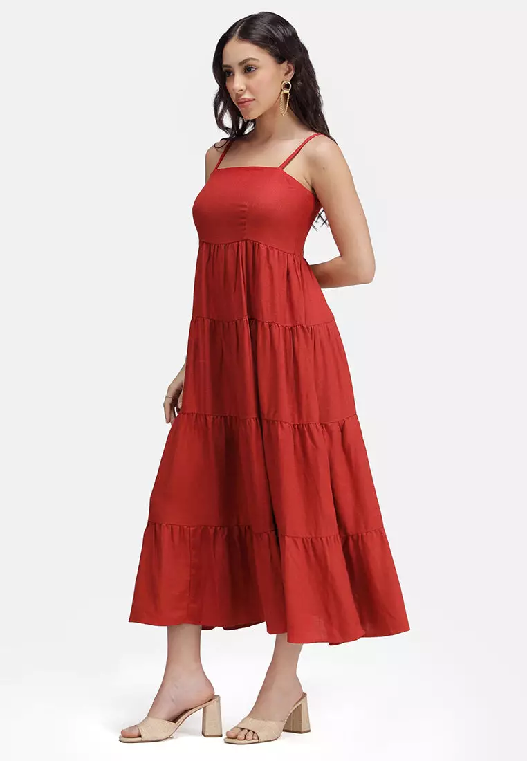 VIRGIO Linen Strappy Maxi Sleeveless Dress
