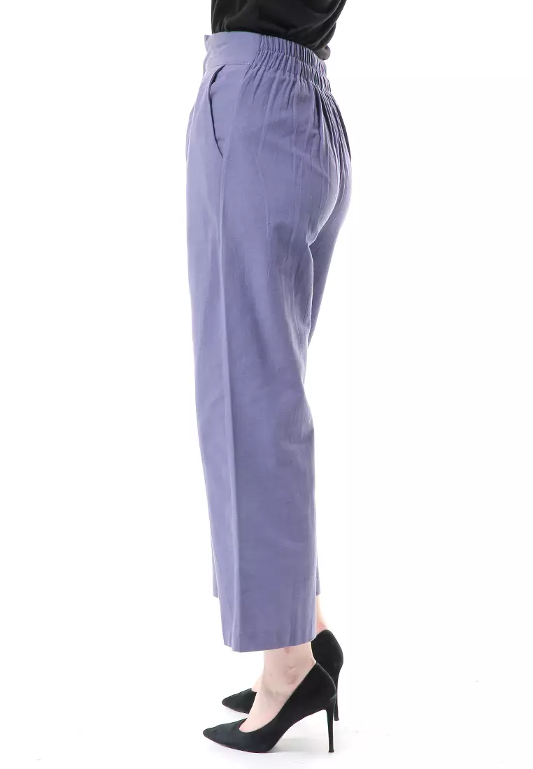 Celana Kulot Bawahan Wanita Highwaist Desain Casual Motif Polos Regular Fit - Midnight Blue