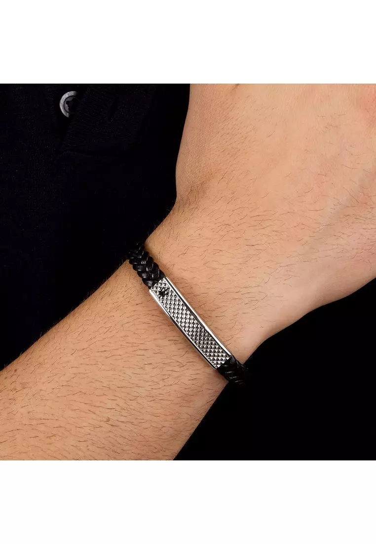 Maserati Leather Bracelet ,Men's Jewels ,Stainless Steel,19+3.5cm，BLACK Leather，JM525AVE36（Adjustable）