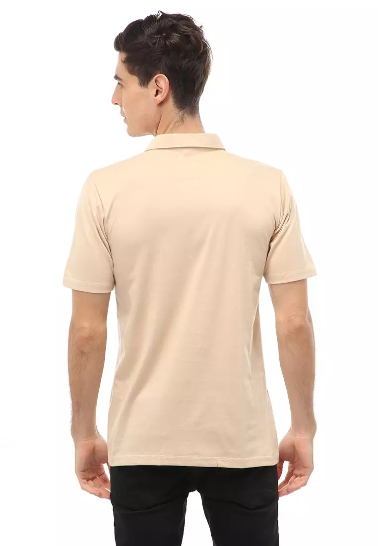 Jack Atasan Casual Pria T-Shirt Kaos Polo Resleting Short Sleeve Material Cotton ORIGINAL - Cream