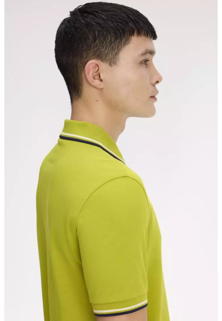 Fred Perry M3600 Twin Tipped Fred Perry Shirt (Tennis Ball Yellow / Ecru / French Navy)