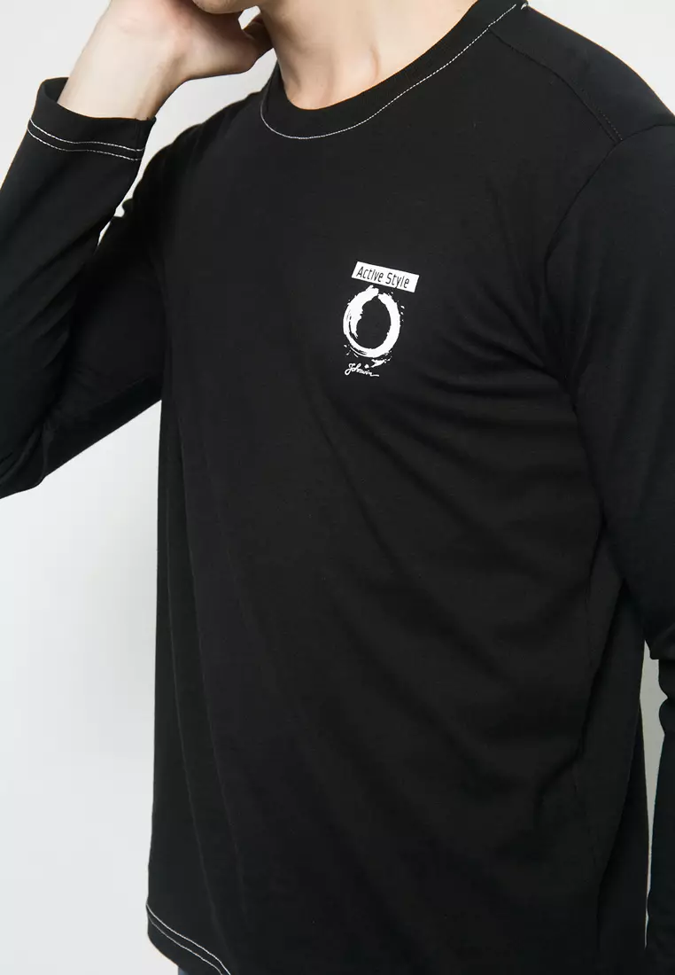 Johnwin Slim Fit - Kaos Casual - Sablon Belakang - Lengan Panjang