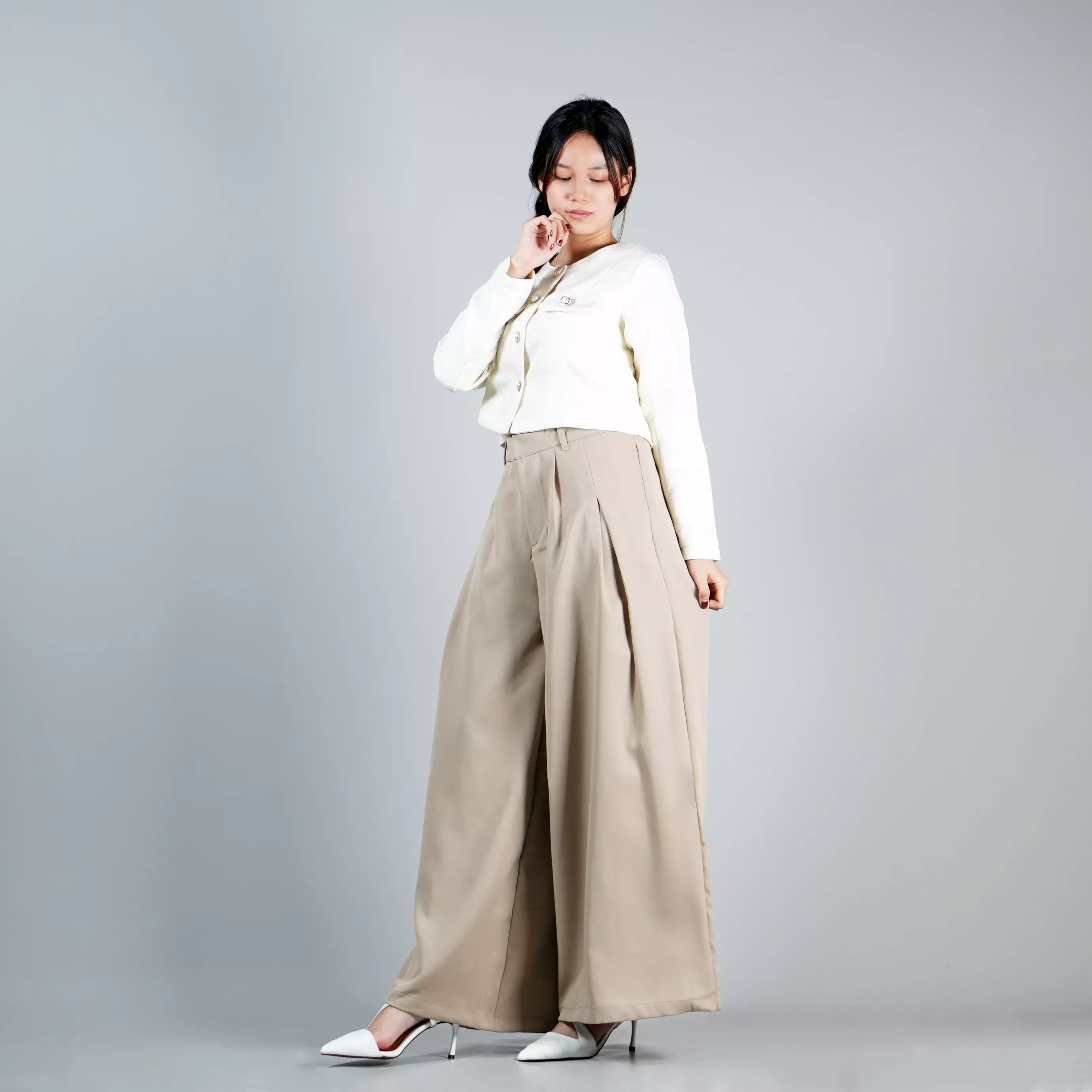 LENA PANTS Wide Leg Pants Loose Pants Wanita Loose Fit Pants - KHAKI