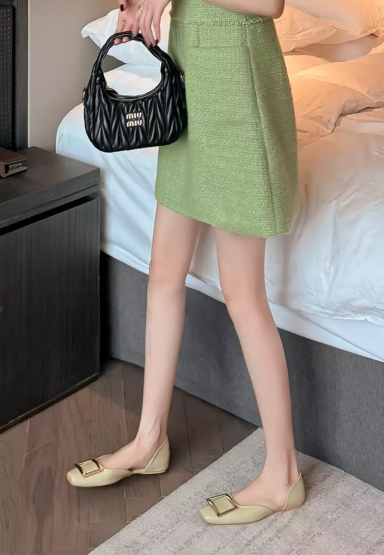 Square Buckle Hollowed Flat Shoes WW1228-1