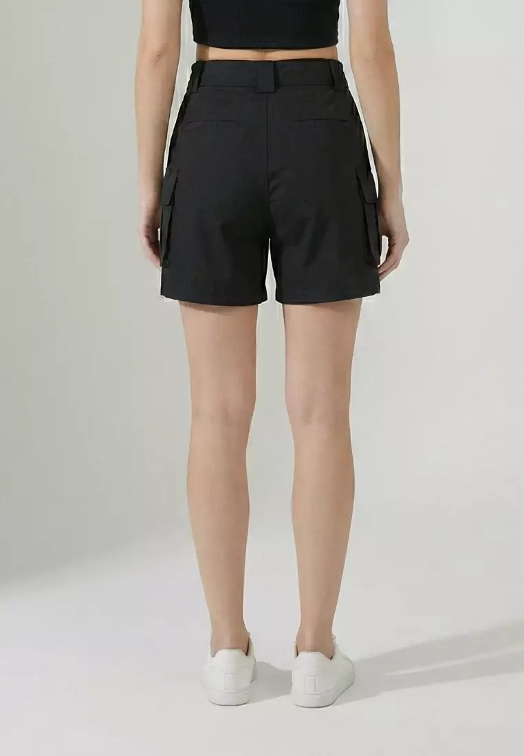 Celana Pendek Kargo Solid Lingkaran Sabuk Hitam