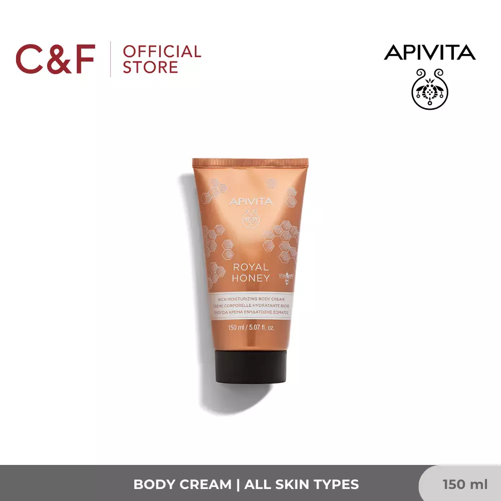 Apivita Royal Honey Rich Moisturizing Body Cream 150 ml | Krim Tubuh Rich Cream Texture Natural Menghidrasi dan Menenangkan Kulit