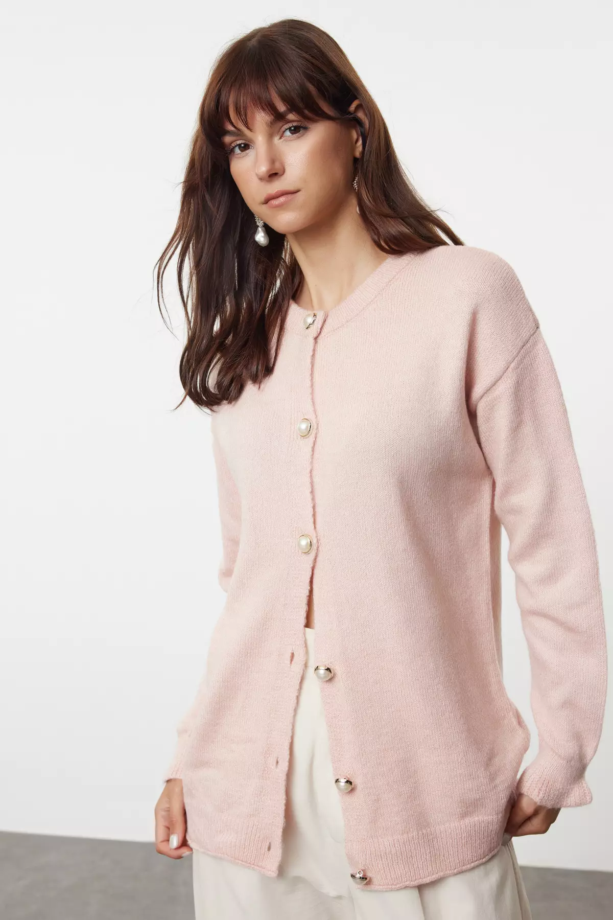 Soft Textured Pink Knitwear Cardigan Jacket Look