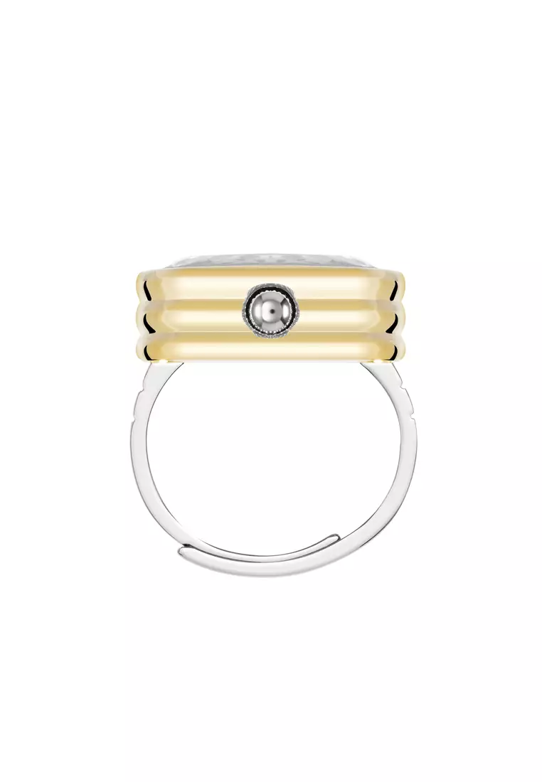 Anne Klein Silver Faceted Crystal Ring Watch