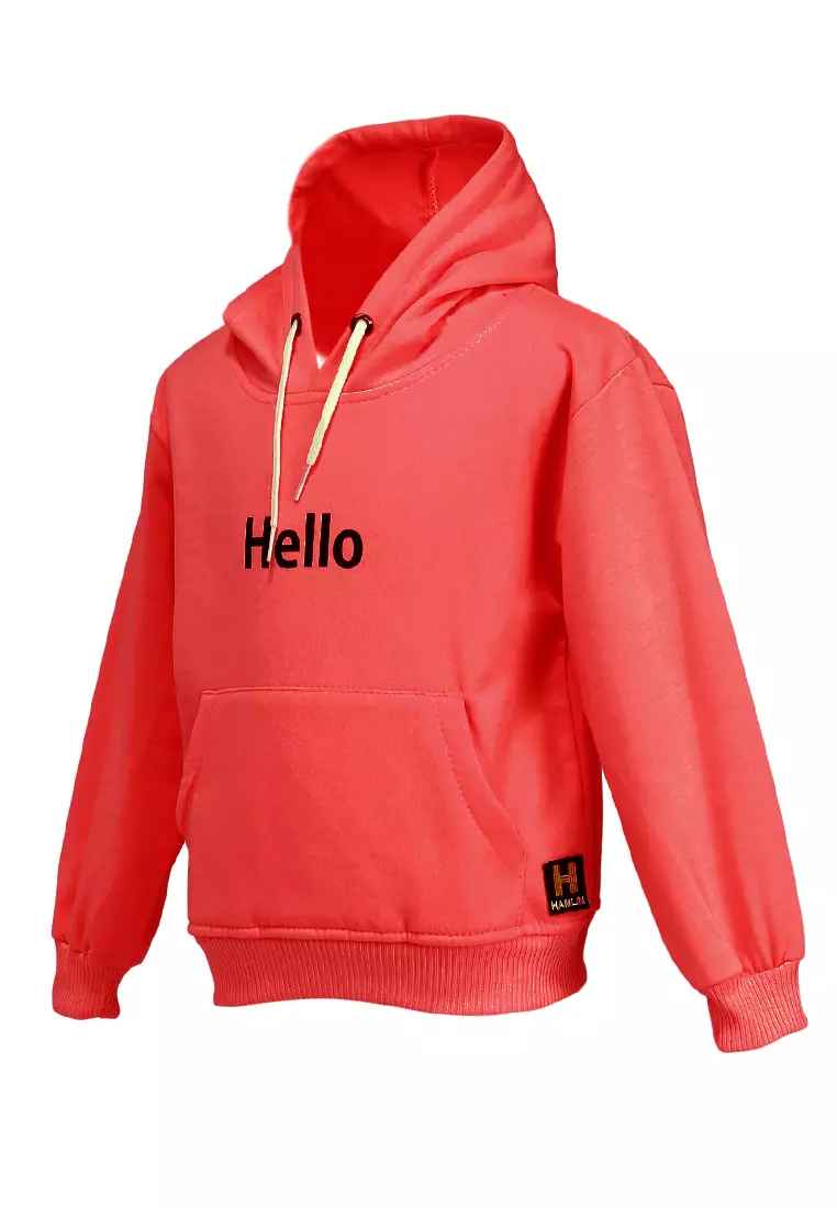 Finlay Sweater Hoodie Anak Unisex Motif Hello Kids Outerwear Material Fleece ORIGINAL - Red