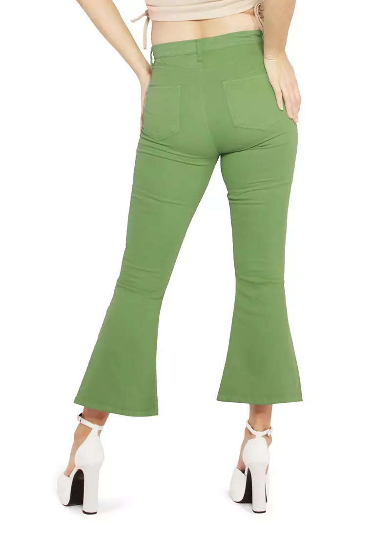 Green High Waisted Flare Pants