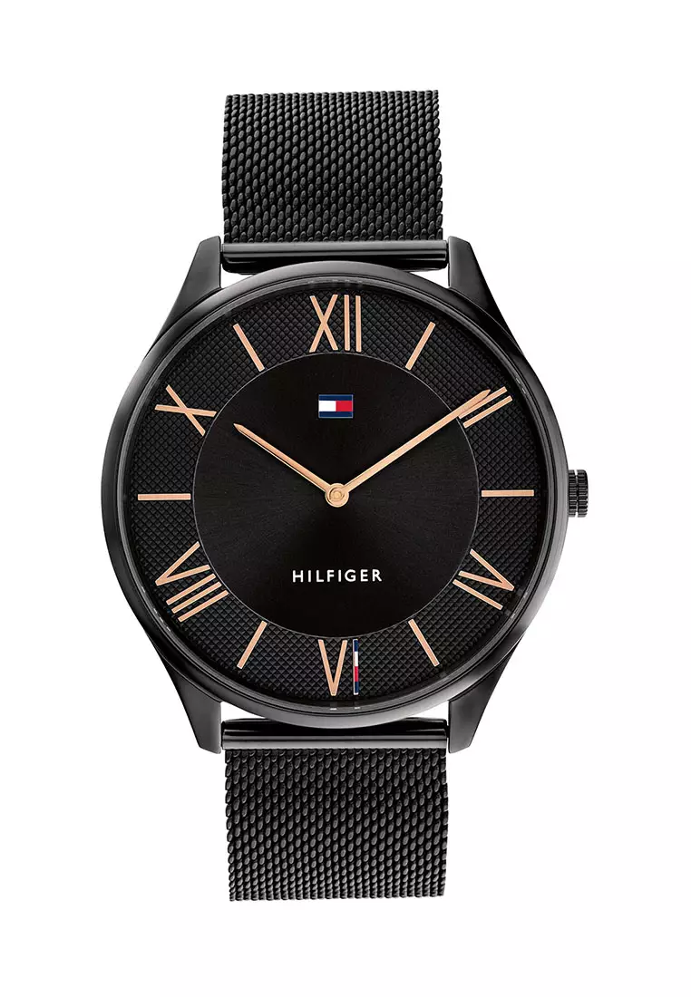 Men s Black Steel Mesh Bracelet and Black Dial Quartz Watch TH1710513