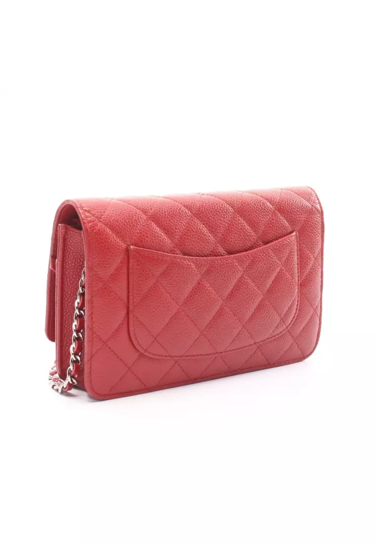 Buy Chanel Pre loved Chanel matelasse chain wallet Caviar skin Red