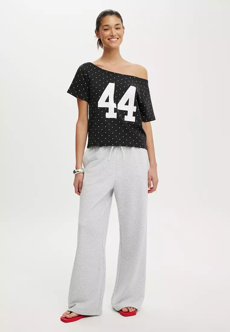 The Sporty Off Shoulder Graphic Tee