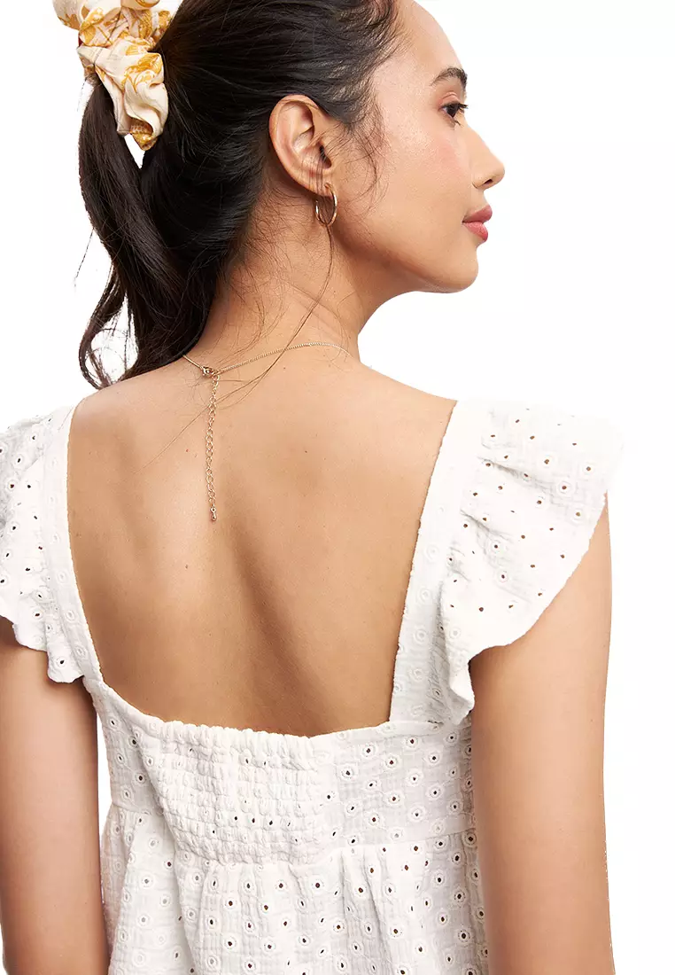 Romantic Eyelet Knotted Top With Ruffles