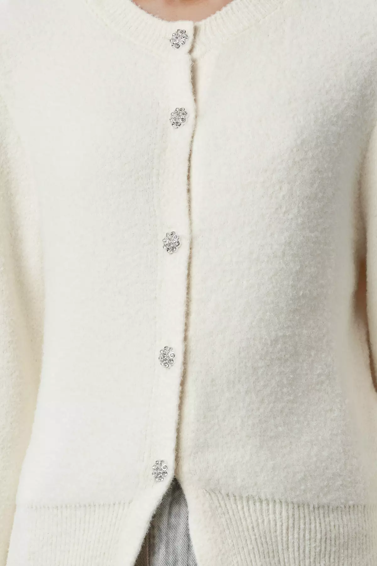 Ecru Extra Soft Textured Knitted Cardigan TWOAW25HI00119