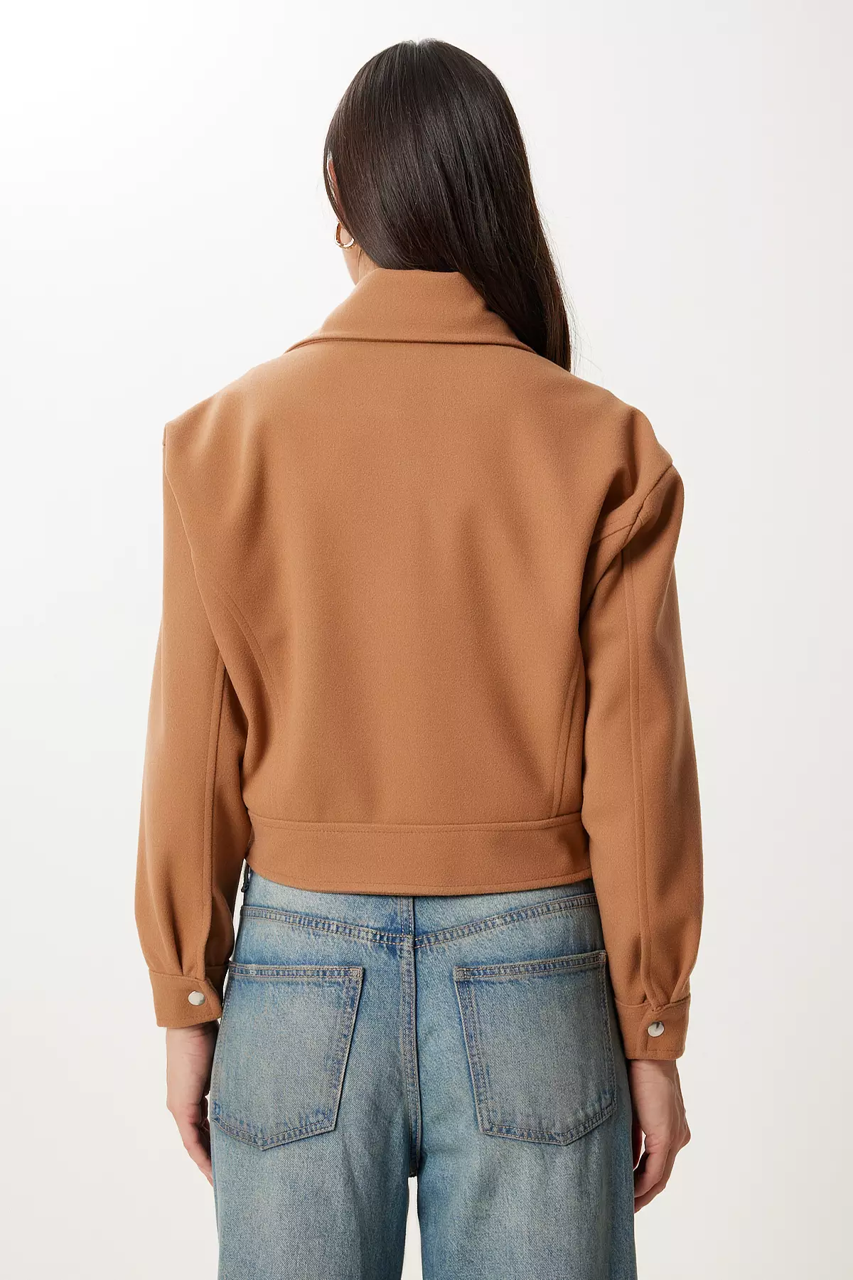 Women's Camel Pocket Short Cashmere Jacket Dd01372