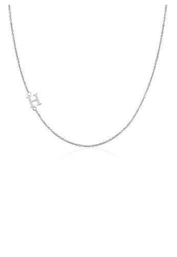 Moody Mood silver .925 Sterling Silver Sideway Letter H Necklace (18k white gold plating) E4AC0ACEE55D38GS_1