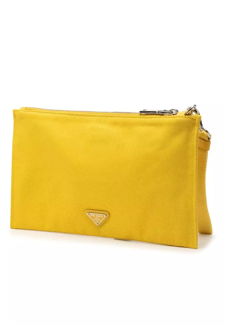 Pre-Loved Prada Embossed Logo Canvas Wristlet Clutch