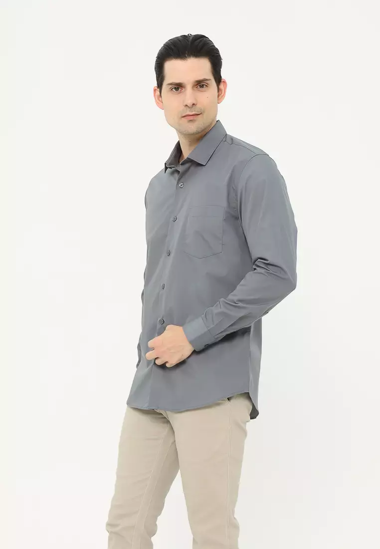 MAGINOT Kemeja Pria Basic Polos Panjang DUSTY BLUE
