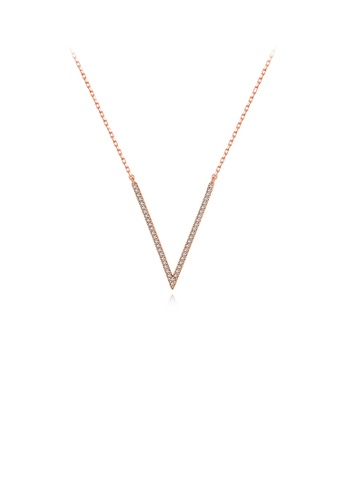 Glamorousky white Simple Personality Plated Rose Gold V-shaped Necklace with Cubic Zirconia C3812AC4EE309BGS_1