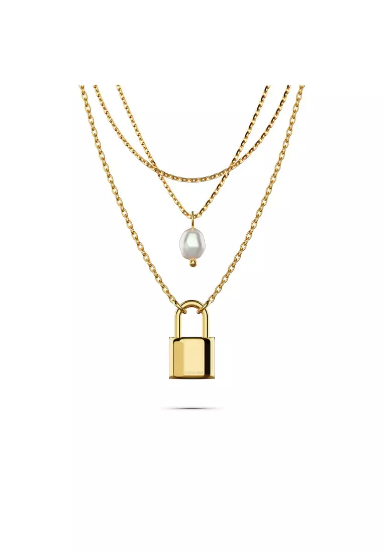 Buy Bullion Gold BULLION GOLD Dainty Lock Pearl Necklace Online