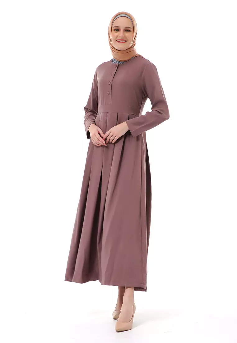 Enzy Dress Muslimah Wanita Lengan Panjang Regular Fit Premium High Quality - Taupe