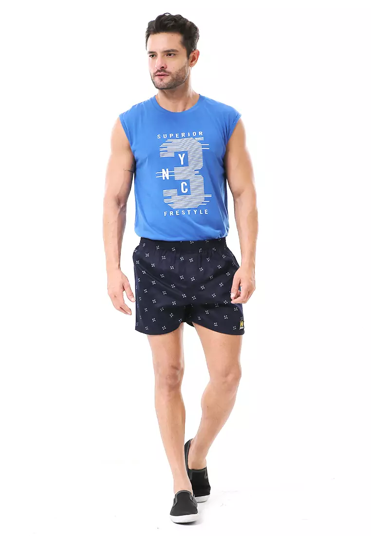 Grissham Celana Pendek Pria Short Boxer Stylish Motif Bunga Material Cotton ORIGINAL - Navy