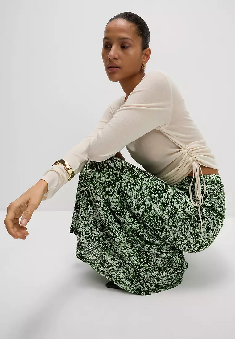 Jersey Printed Midi A-Line Skirt
