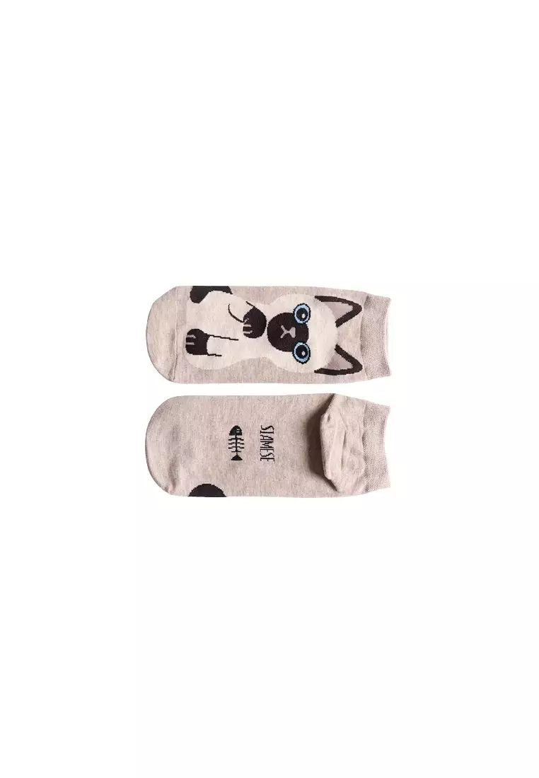 Kaos Kaki Wanita Model Kucing Lucu Breathable Cotton Size 35-39 - NM-360 - Cream
