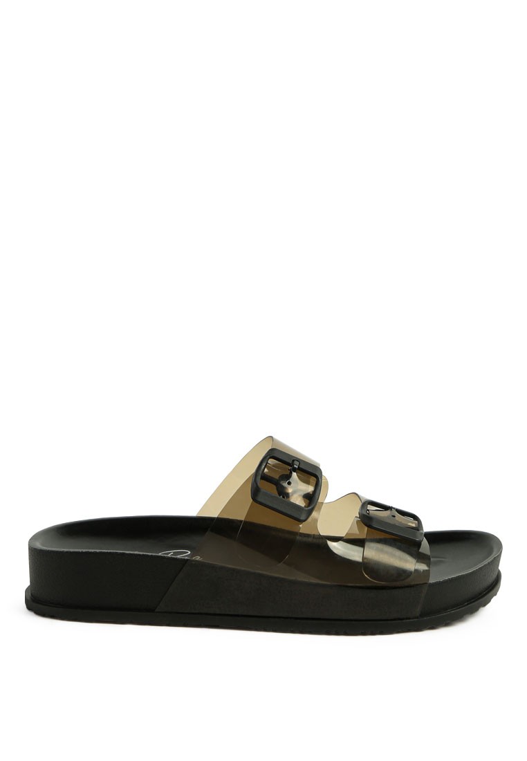 Black Platform Buckled Slide Sandals