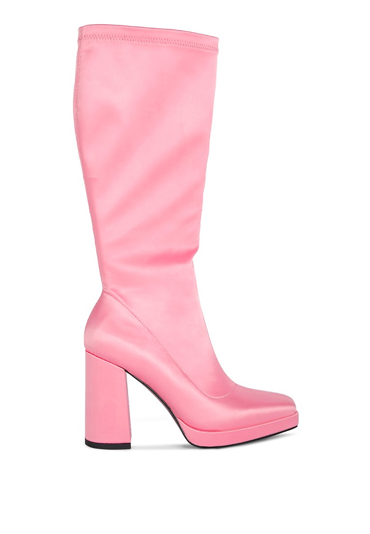 Pink Stretchable Satin Long Boot
