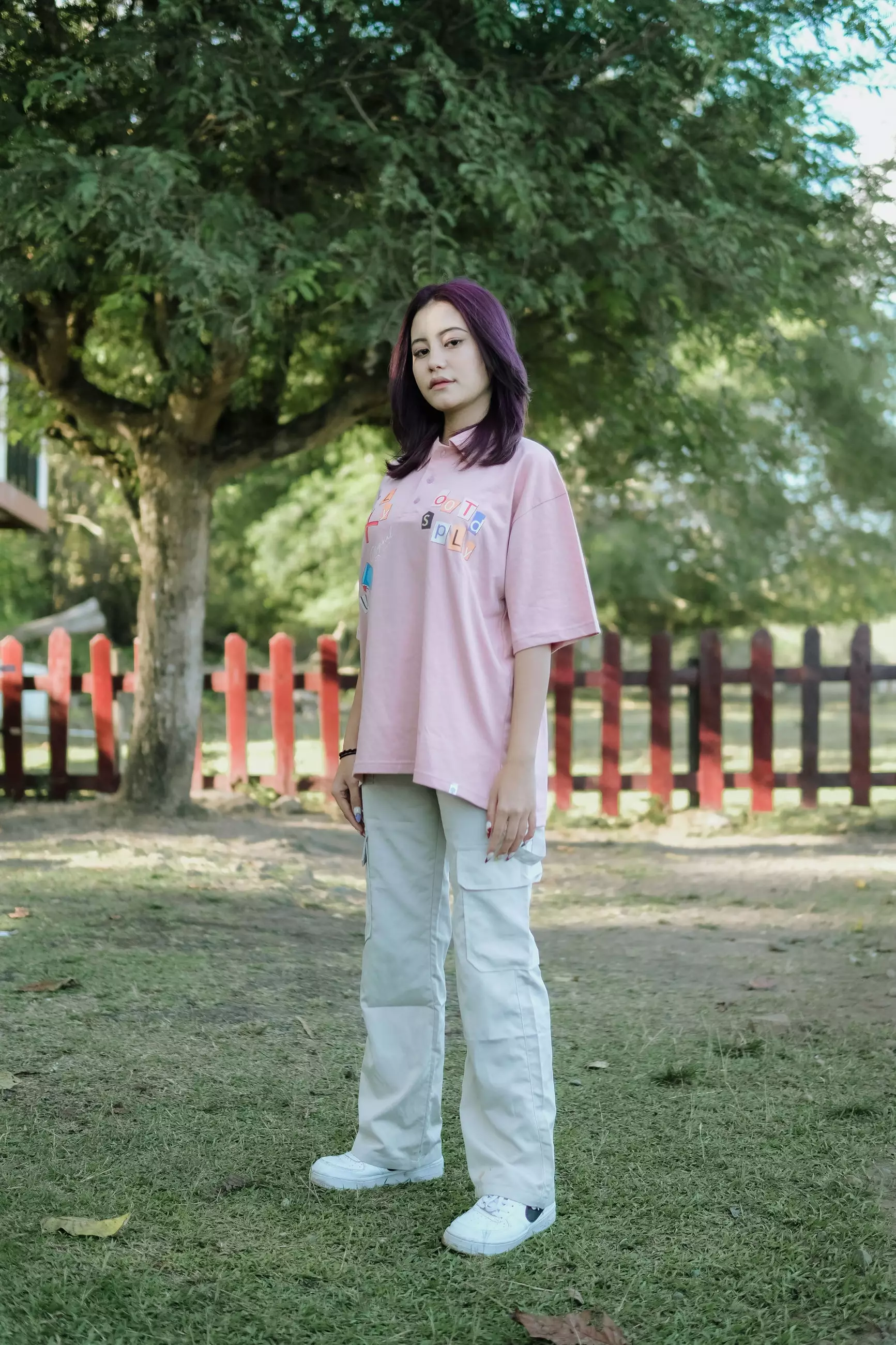 OOTDSUPPLY Oversize Polo Shirt Pencil Dusty Pink & Black l Kaos Oversize Pria dan Wanita OVZ-PS005