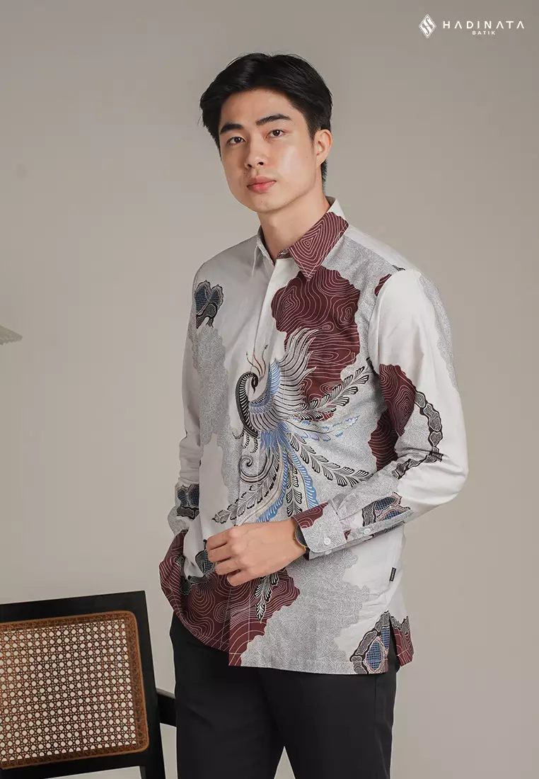 Hadinata Batik Premium Kemeja Batik Pria Lengan Panjang Superfine Furing Dharsana Maroon
