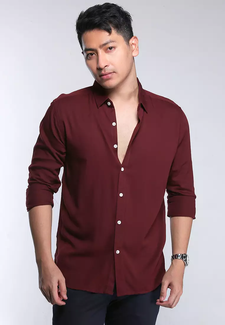 Viscose Red Wine Casual Shirt