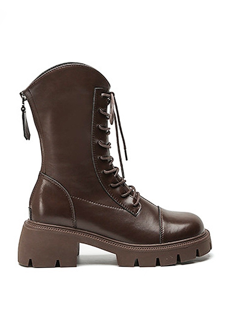 VANSA Simple Lace Up Platform Mid-Boots VSW-B686102