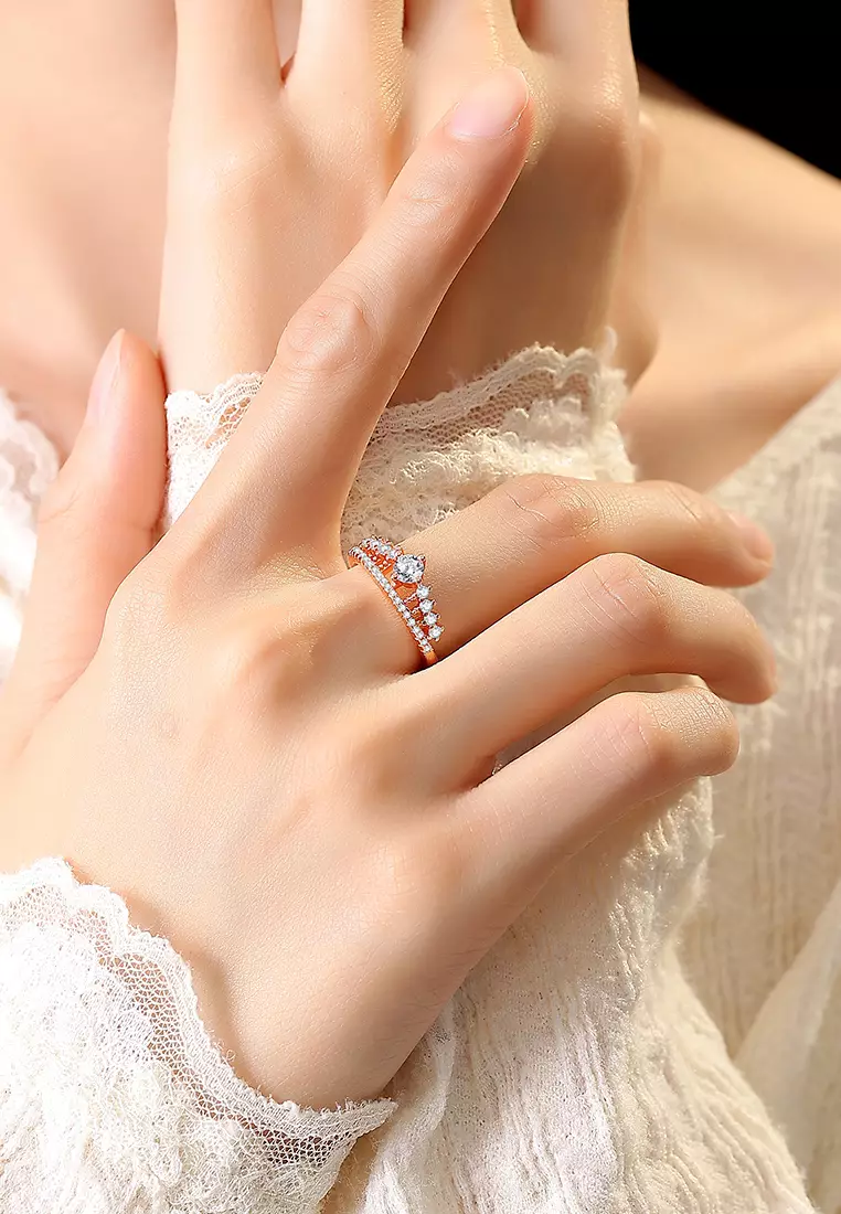 Cincin Wanita Titanium Original Berlian Crown Design Perhiasan Fashion Korea Cincin Cewek Rings Kotak Indah