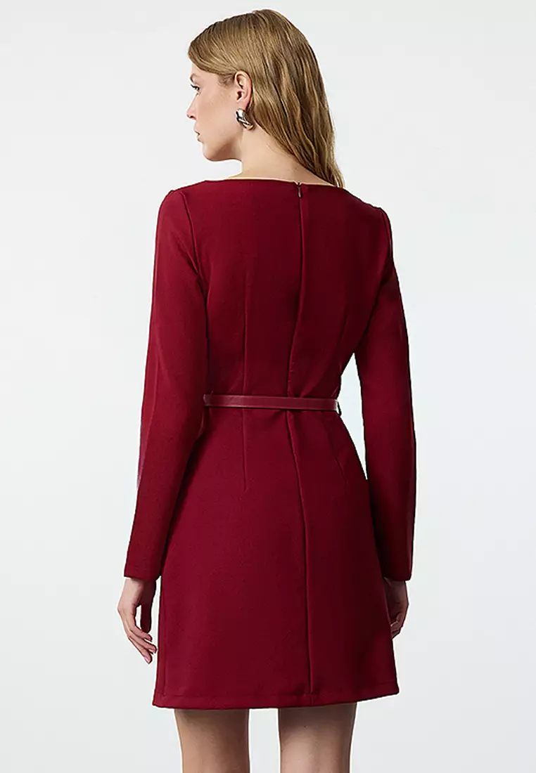 Boat Neck Belted Mini Dress