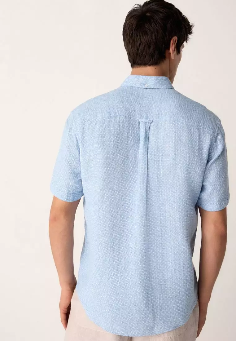 Short Sleeve Linen Blend Shirt Button Down Collar