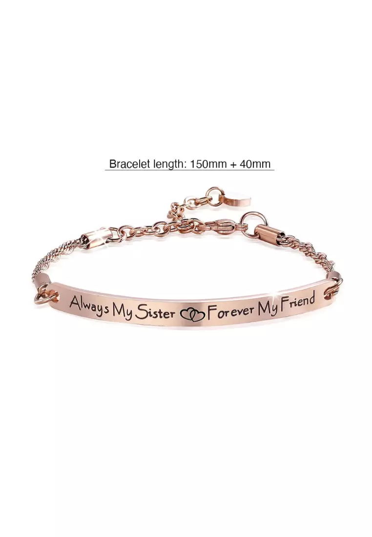 Sisters Forever Inscriptions Rose Gold Bar Bracelet