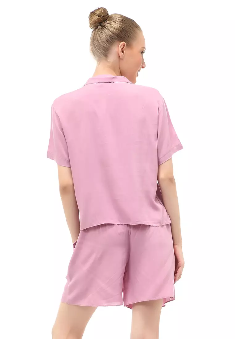 Avalee Setelan Wanita Simple Atasan Bawahan Motif Plain Relaxed Fit - Lilac