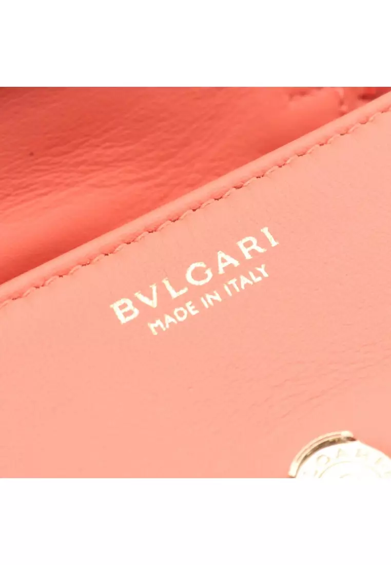 Pre-Loved Bvlgari serpenti cabochon micro chain shoulder bag leather Coral pink