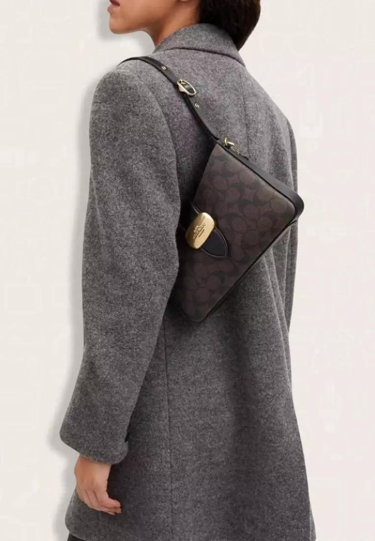 Coach Eliza Shoulder Bag In Signature Canvas Brown Black