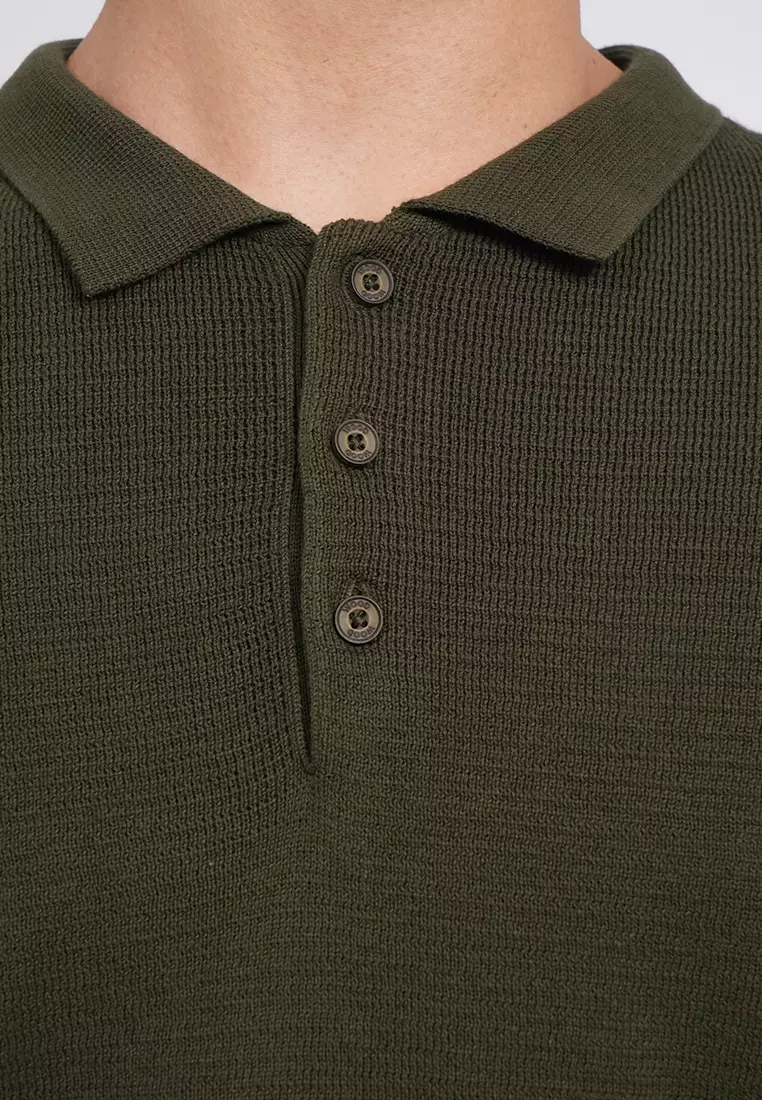 Textured Polo Shirt with Button